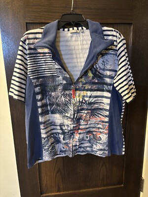 Rabe Women s Full Zip Top, Size 50/ US Size M, Oversized, Tropical, Short Sleeve