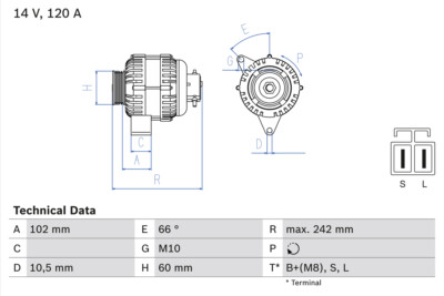 Bosch 0 986 049 550 Alternator for Hyundai
