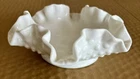 Vintage 1960's Fenton  Milk Glass Ruffled Edge 6” Hobnail  Decorative Dish