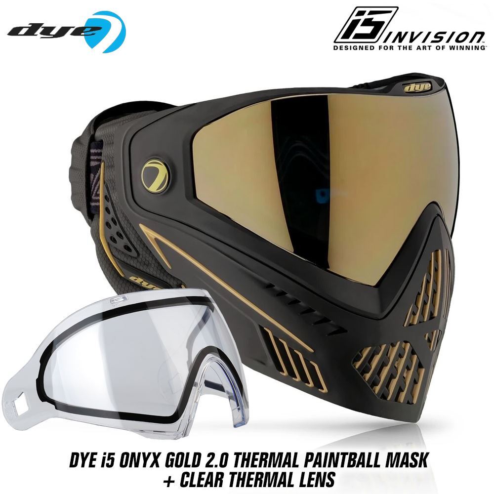 Dye i5 Thermal Paintball Mask Goggle - Onyx / Gold 2.0 + Clear