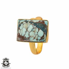 Size 10.5 - Size 12 Adjustable NO. 8 Turquoise 24K Gold Plated Ring GPR896