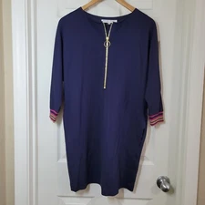 Trina Turk Women's Size Small Ocelot Dress Half Zip 3/4 Sleeve Dark Navy Blue