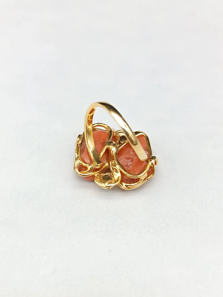 Anello donna vero corallo rosso Sardegna argento 925 plac oro giallo regolabile - Immagine 4 di 4