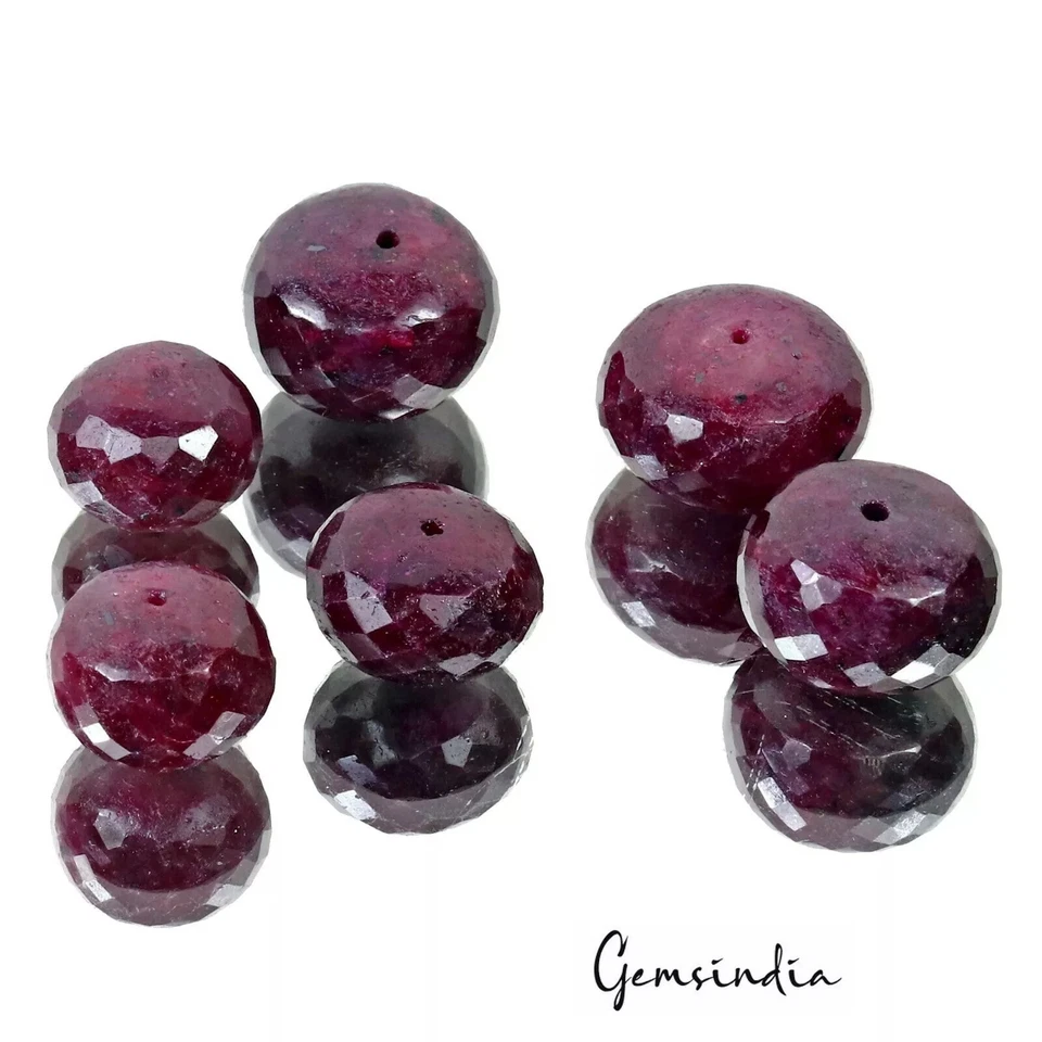 6 Huge Pcs Natural Red Ruby Round Checker Loose Drilled Gemstone Beads ~1320 Ct - Image 3 of 4