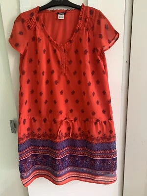 La Redoute Orange Printed Dress With Button Frilled Neckline / Drawstring Waist - Image 1 of 4