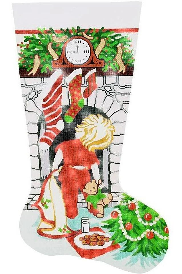 Needlepoint Handpainted Lee Christmas Stocking Where is Santa Boy Version 23" - Image 3 of 4