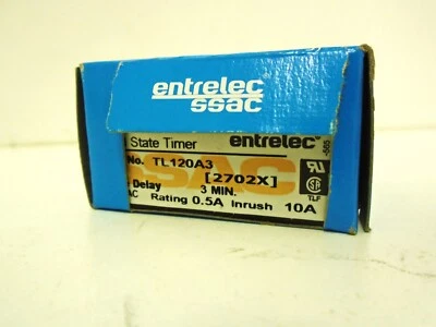 *NEW* SSAC / ENTRELEC TL120A3 SOLID STATE TIMER 3-MIN TIME DELAY 10A 120VAC - Image 1 of 4