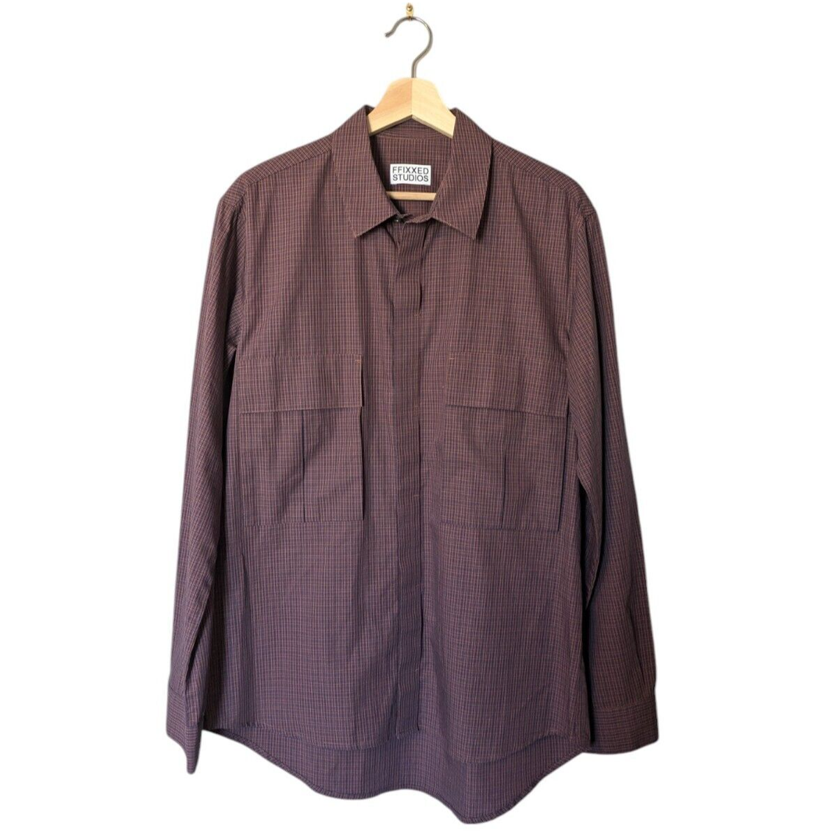 Ffixxed Studios Bill Shirt Plum Check Long Sleeve Button Front 