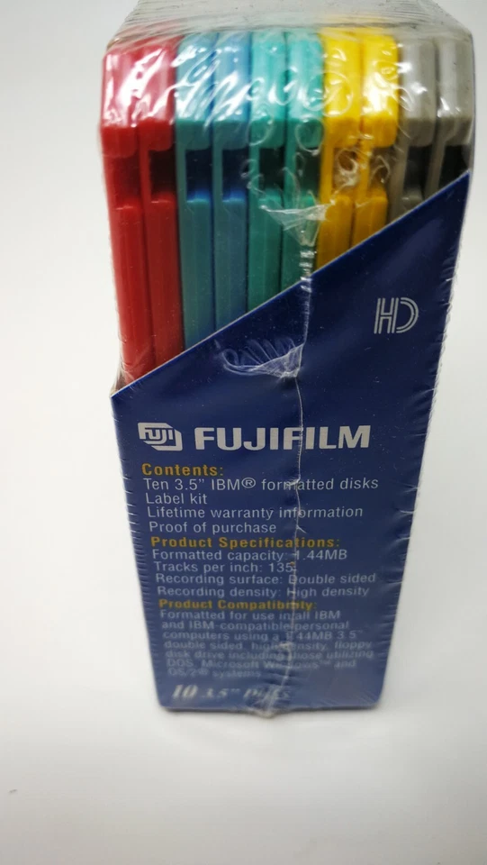 NEW Fujifilm 2HD 1.44MB IBM Formatted 10 3.5" floppy disks RAINBOW Color Pack - Image 3 of 4