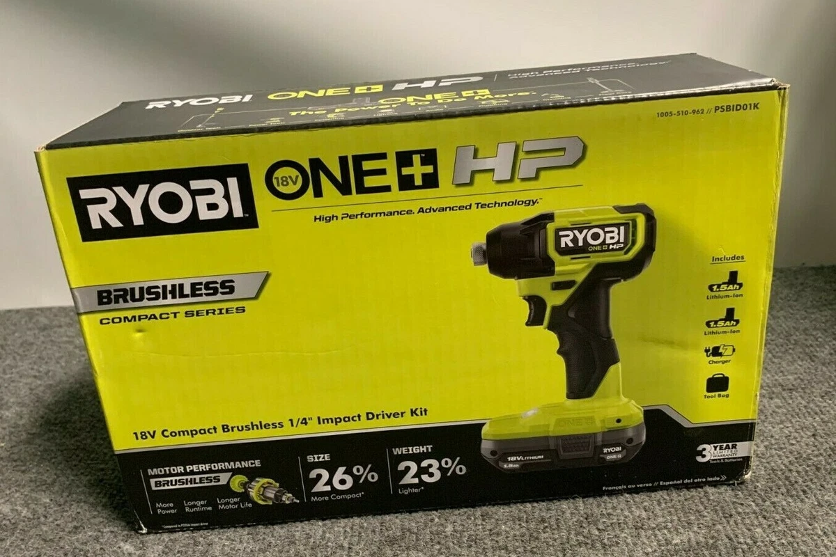 New! Ryobi ONE+ HP 18V Compact Brushless 1/4 Impact Driver Kit PSBID01K