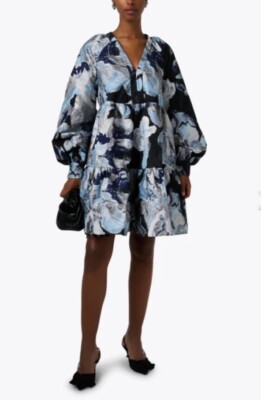 STINE GOYA Jasmine Blue Multi Jacquard Organza Dress! M NWT $460