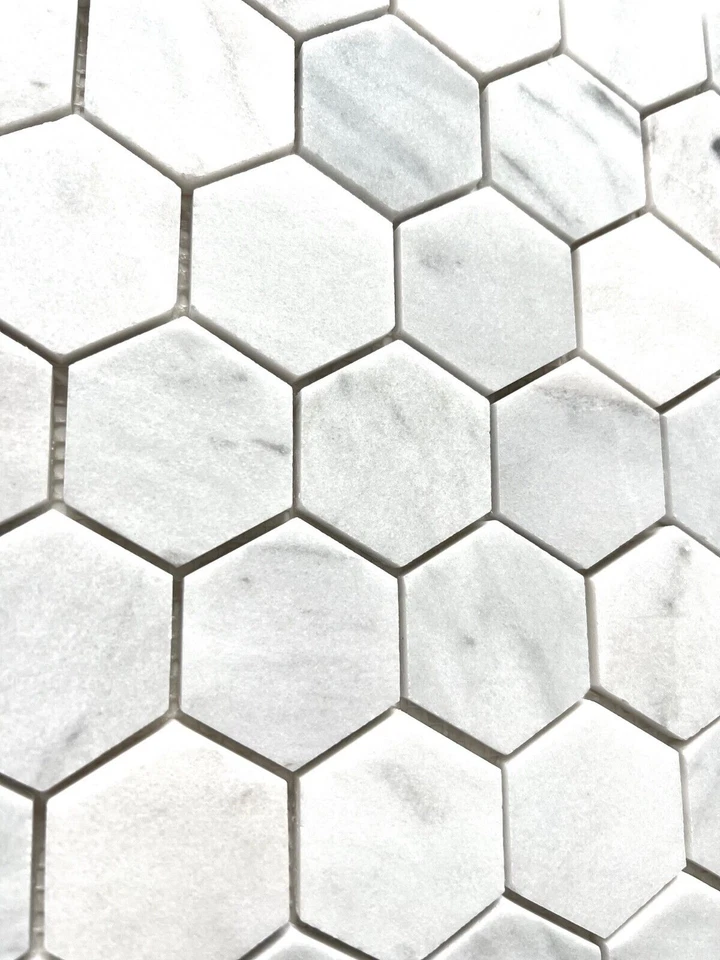 Carrara White 2" Hexagon Honed Marble Mosaic Wall Floor Tile Backsplash Bath - Image 3 of 4