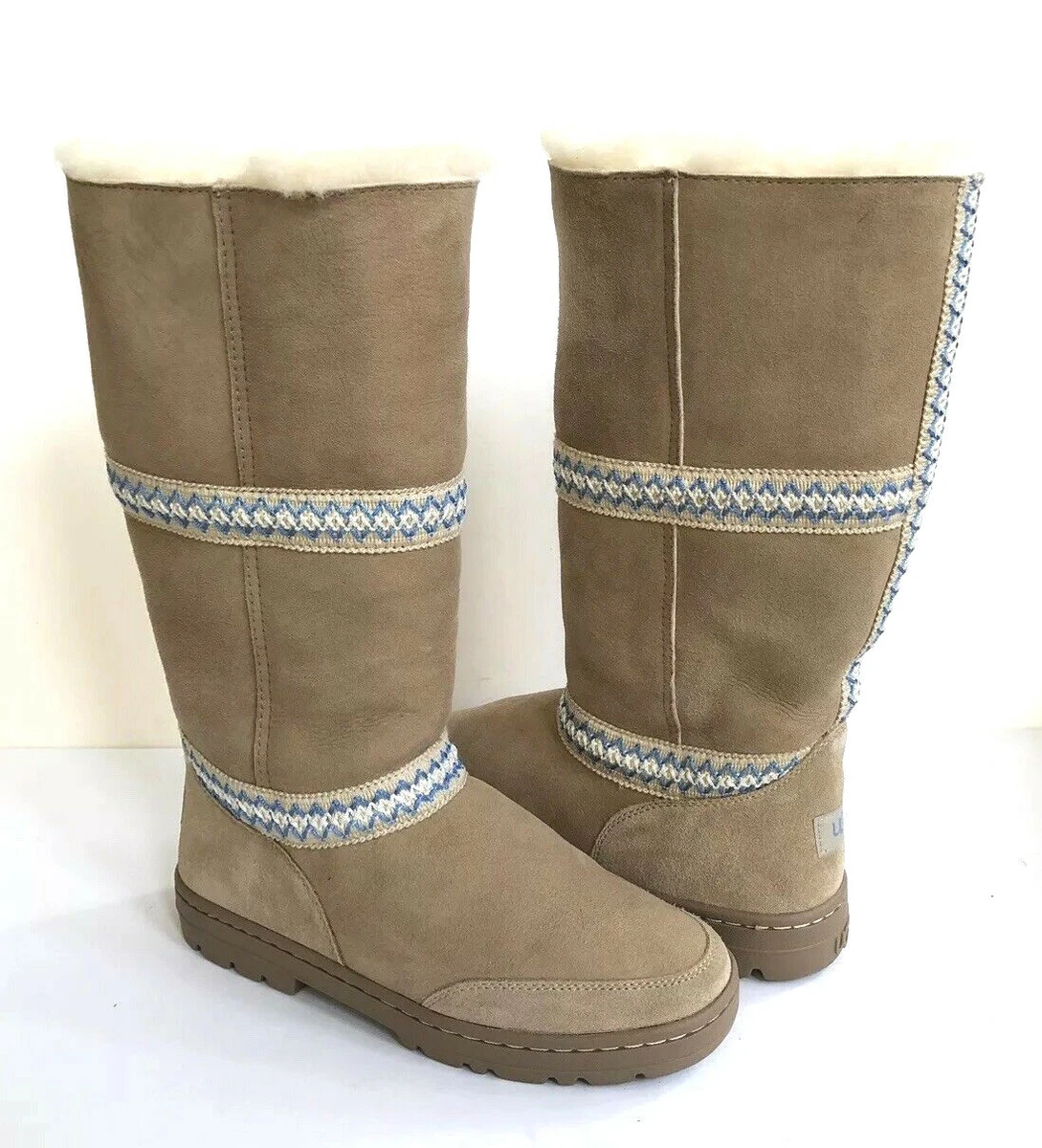 UGG SUNDANCE ULTRA TALL REVIVAL SAND BRAID LEATHER BOOT US 8 EU