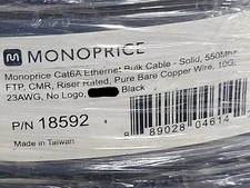 Monoprice 23/4P Cat6A F/UTP FTP 550MHz 10G Riser Network Cable CMR Black /50ft