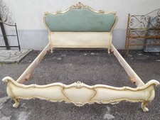 LETTO MATRIMONIALE LACCATO VENEZIANO - RICCHI INTAGLI - STOFFA VERDE 1940 EMILIA