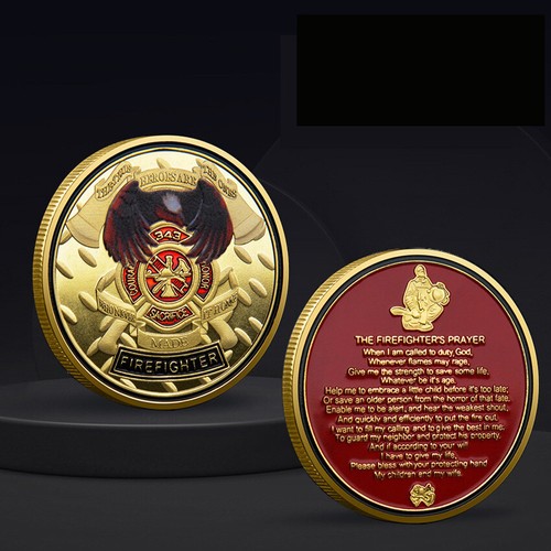 100PCS Fireman Cllectible Thanksgiving US Challenge Coin Firefighter Prayer Gold - Foto 9 di 12