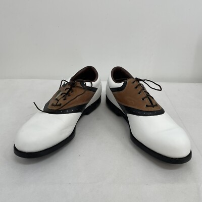 Footjoy DryJoys Golf Shoes - White/brown/black Leather 10.5M  display picture 1