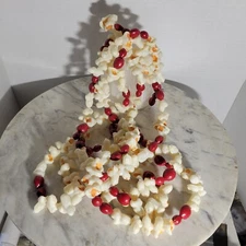 Vintage Artificial Popcorn and Red Cranberry Christmas Garland 8 Feet In Length 