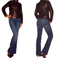 Dkny Y2k Vintage Moto Bomber Biker Choco Brown Crop Leather Jacket S Slim Fit