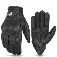 Vintage Leather Motorcycle Gloves Men Black Wear-resistant Touchscreen Anti-slip
