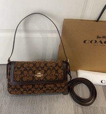 New Coach Outlet Etta Small Flap Shoulder Bag in Signature Chenille CCV65