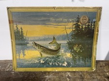 Original Jacob Schmidt Brewing Co. City Club Beer Advertising Sign Fishing Scene
