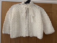 1960/70 White knitted Bed Jacket With Ribbon Vintage Retro 38”chest 