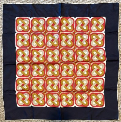 Vintage ECHO Scarf 30'' Square Italy Knot Mod GoGo Silk Graphic 1960s Hand Rolled