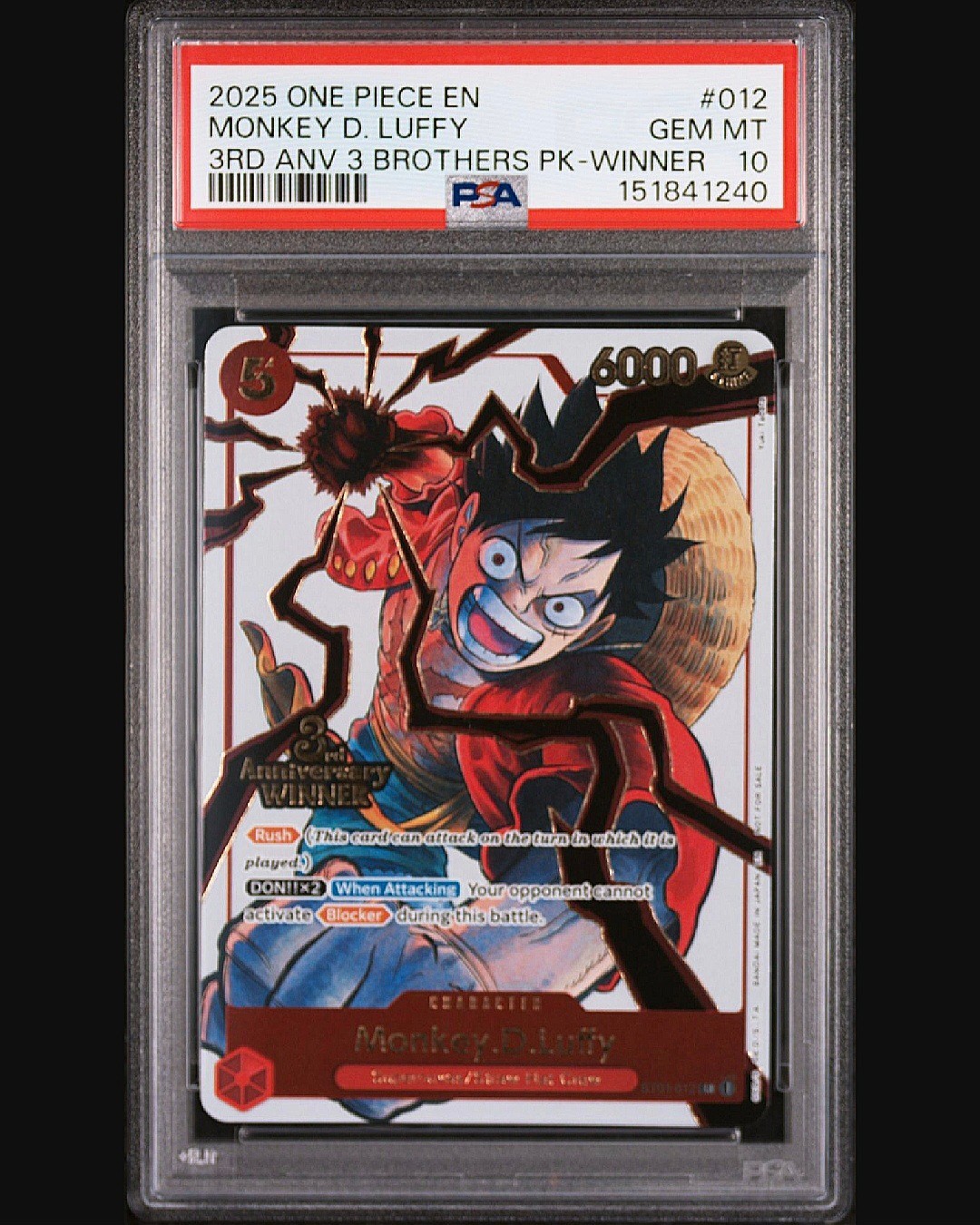 2025 ONE PIECE 3RD ANNIVERSARY WINNER 3 BROTHERS MONKEY D. LUFFY PSA 10 view 5