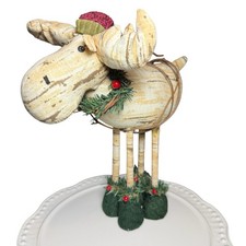 Plush Standing CHRISTMAS MOOSE, Rustic Wreath Winter Scarf Hat 12X10 Cottagecore