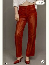 ANTHROPOLOGIE The Annie Flocked High-Rise Straight-Leg Jeans by Pilcro 28 red