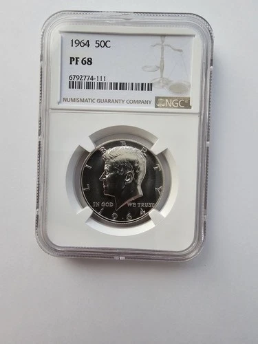 SILVER 1964 PF68 KENNEDY HALF DOLLAR GRADED NGC 50C P MINT 90% AG COIN