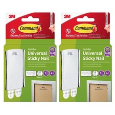 2 x Command Universal Sticky Nail Jumbo 1 Hook + 4 Strips 17048-1-UKN Grade C 5.00 per strip