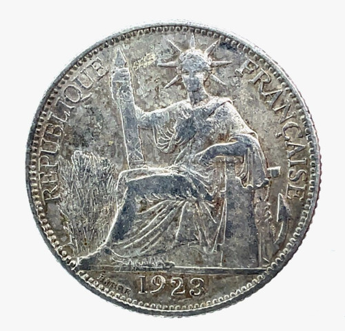 1923 French Indo-China Vietnam 20 Cent Silver Coin Km 17.1