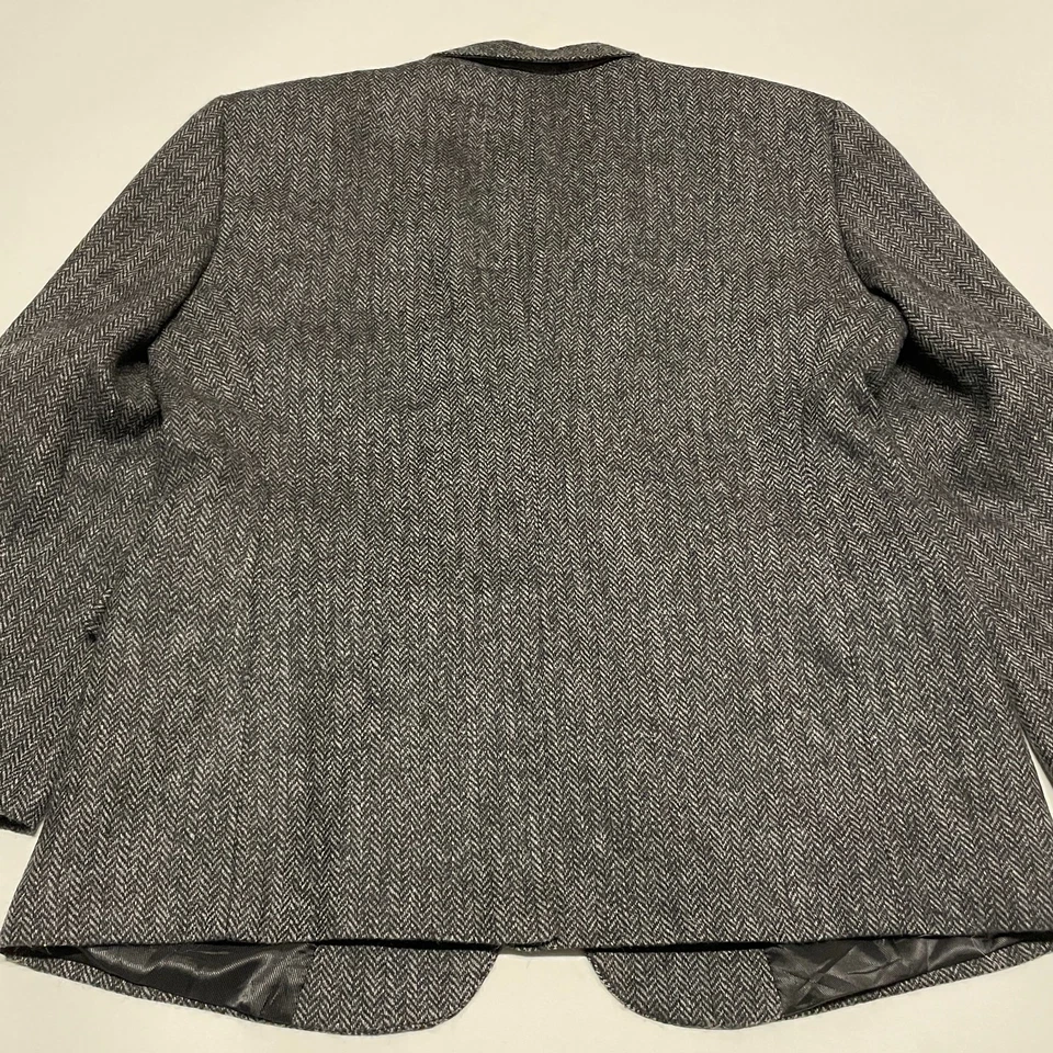 Vintage Tweed Blazer Mens 44S Grey Wool Jacket Herringbone 90s Y2K Retro - Image 2 of 4