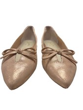 Seychelles Blush Metallic Theme Leather Flats Size 7 Bow Peek A Boo Shoes