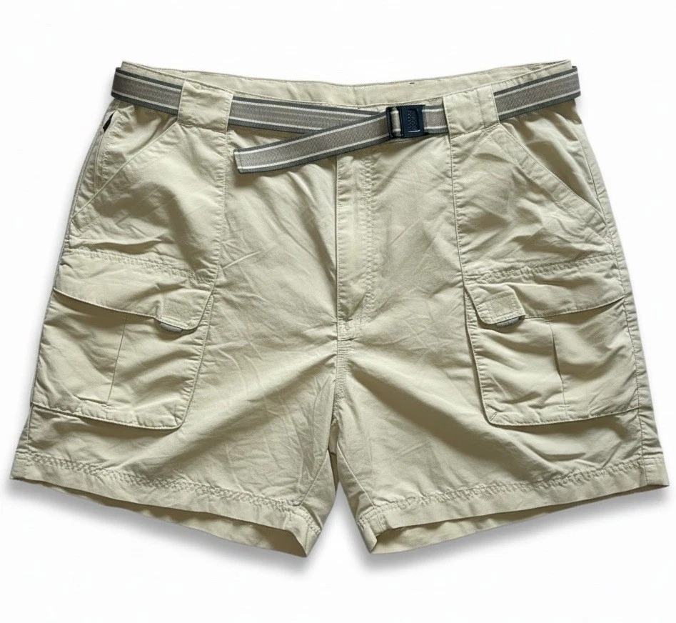 L.L.Bean Supplex Nylon Cargo Fishing Shorts Men’s XL Khaki Outdoor Belted