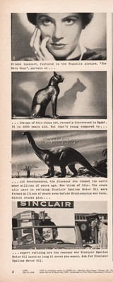 1939 Frieda Inescort Zero Hour Sinclair Brontosaurus Dinosaur Egyptian Cat Ad