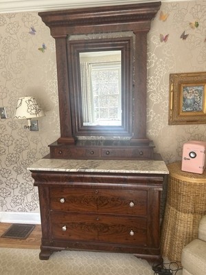 1830s mahogany marble top dresser with mirror