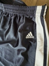 adidas Boys Black/White 3-Stripe Track Pants Side Snaps Drawstring L
