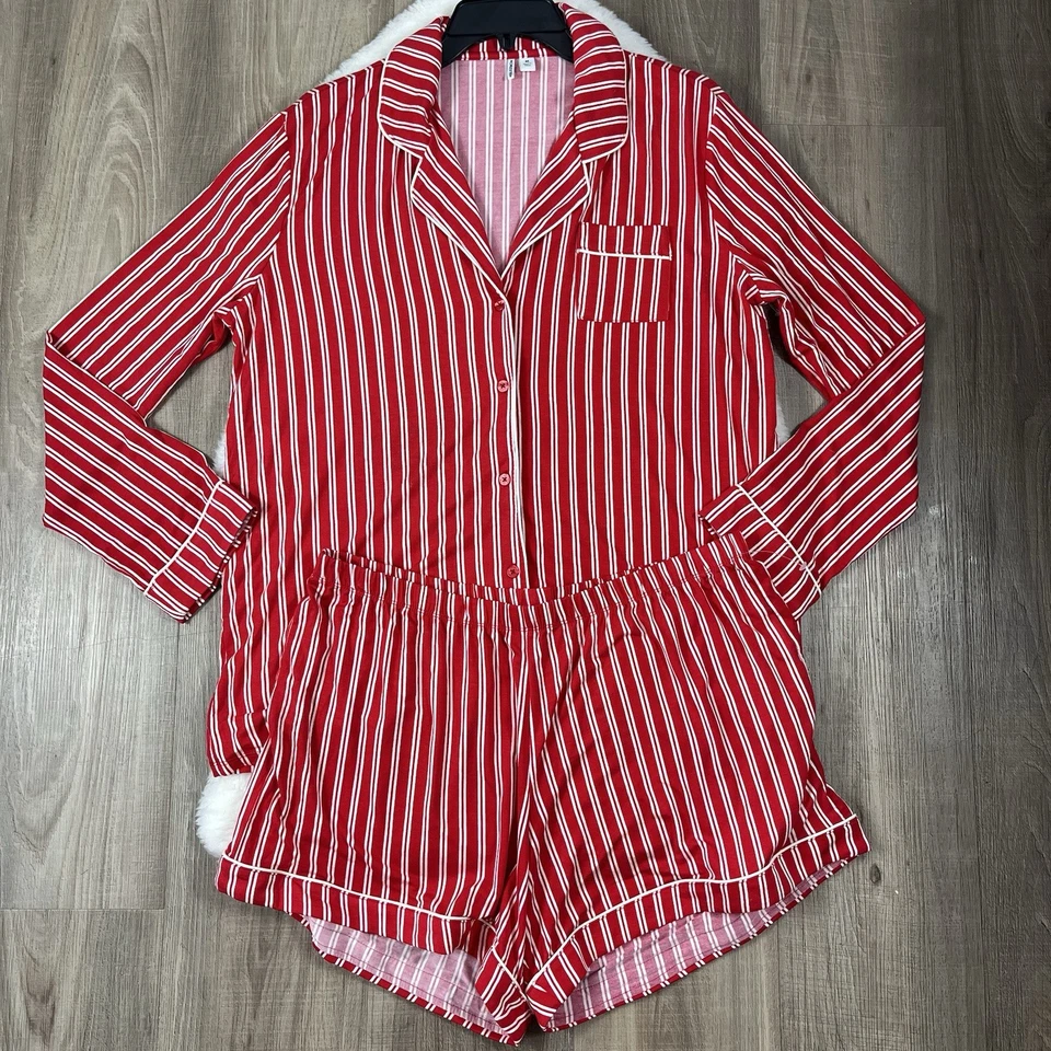 Nordstrom Moonlight Eco Tencel Pantalones Cortos Pijama Rayas M Medio Rojo Foto 2 de 4