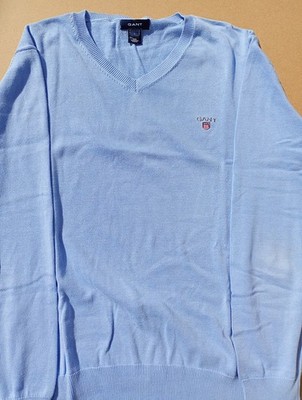 GANT Herren, Pullover V-Neck, Gr. L, hellblau, 100% Baumwolle