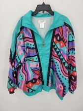 Adolfo Sport Vintage 80s Track Jacket Womens Small Colorful Zip Up Artsy 90s