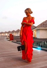 PLT Red Frill Maxi Dress Of Dreams  14 Bnwt