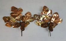 Pair Vintage MCM Copper Oak Leaf With Wooden Acorn Wall Hangings
