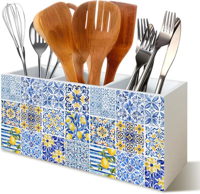Mediterranean Italy Lemon Pen Pencil Kitchen Cooking Brush Makeup Utensil Holder
