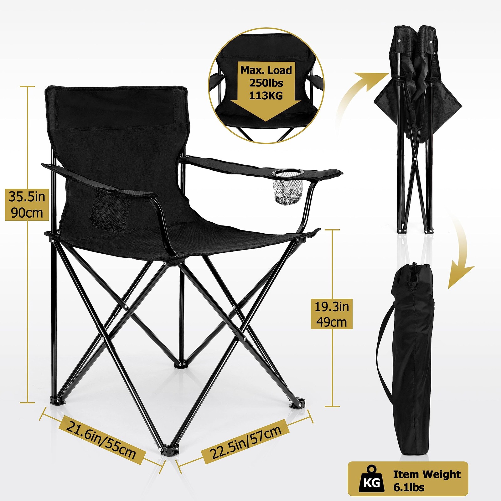 2Pcs Folding Camping Chairs, Outdoor PortableLawn Chairs for Adults with Cup ...