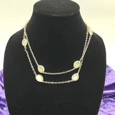 14th & Union Gold Tone Long Strand Necklace White Faceted Stones Quiet Luxury