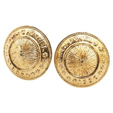 Chanel Logo Round Earrings Women Gold One Size