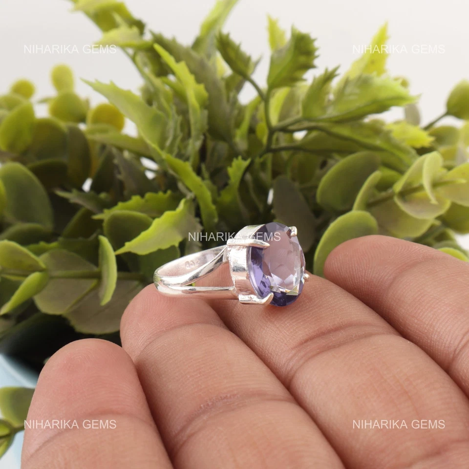 Anillo solitario ovalado de plata esterlina natural de iolita promesa declaración nuevo joyería Foto 4 de 4